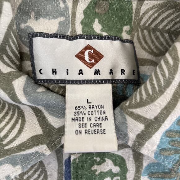 Vintage Chiamare Shirt Mens L Loop Collar SS Green Geometric Abstract Print - Picture 2 of 10